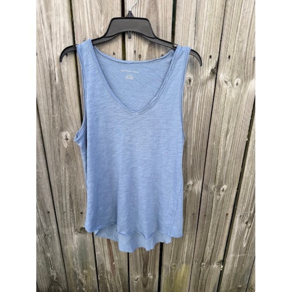 Casual Boho American Eagle Tank Top Medium Blue V-Neck Slub Knit High Low Hem